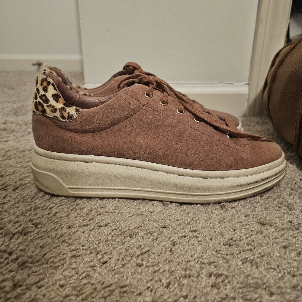Joie Miriam Pink Suede Witb Cheetah Sneaker Tennis Shoe Size 8.5